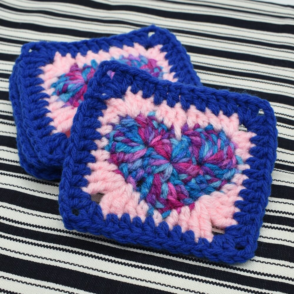 Hand Crafted Heart Coasters Crochet Valentines Day Granny Squares Set of Four